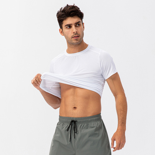 Spring and summer men's loose running quick-drying round-neck T-shirt sweat-absorbent breathable fitness sports casual short-sleeved clothes 21220