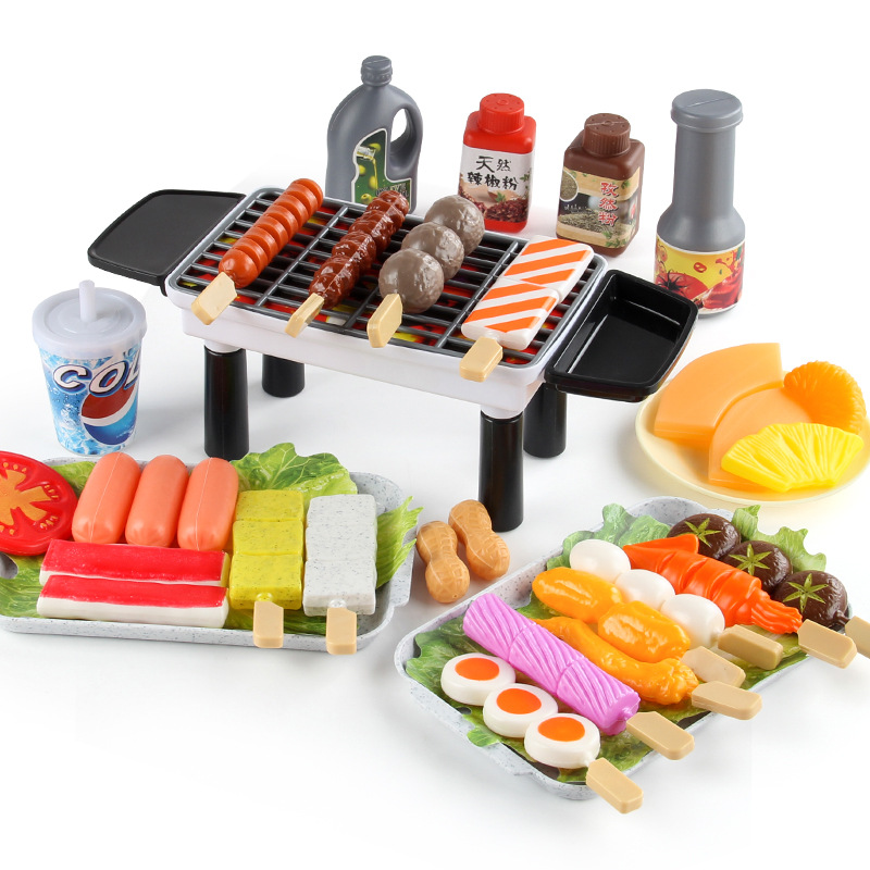Casa de juego de los niños juguetes de cocina olla caliente brochetas barbacoa traje pequeño olla caliente brochetas ingredientes utensilios de cocina caja de color
