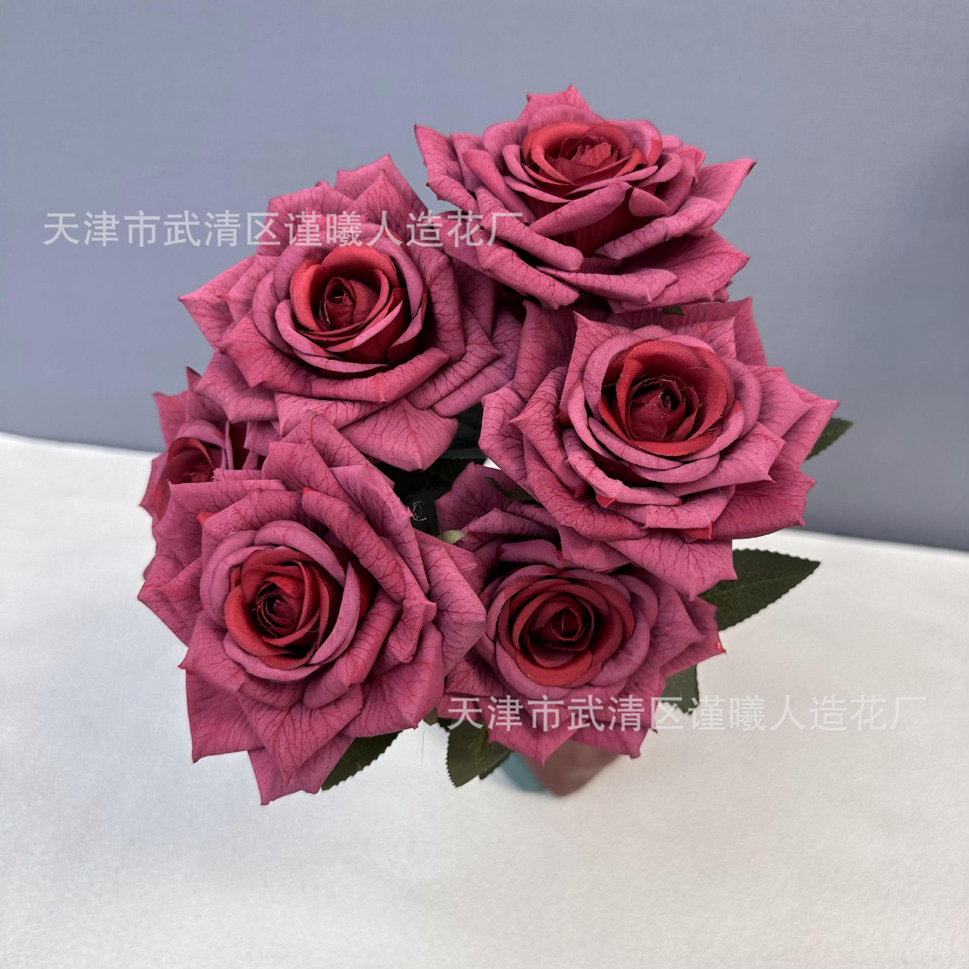 Flor artificial 7 Manta Rosa boda novia con flor hogar sala de estar decoración Flor de seda fotografía apoyos flor