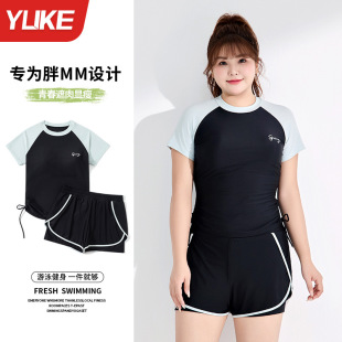 Swimwear Adult Women's 2025 New chubby girl Flesh Covering Slimming Slight Fat Girl's plus size Casual Sports Split Swimwear