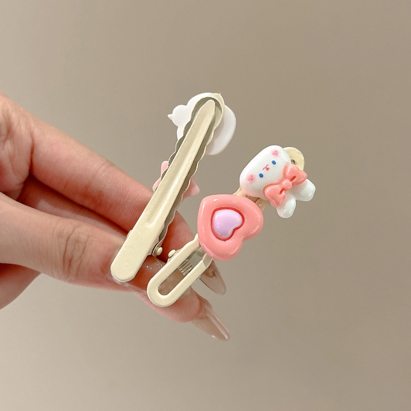 Linda tarjeta de conejo de dibujos animados horquilla de pelo rosa clip lateral de niña clip de pico de pato de amor clip de pelo roto para niños tocado