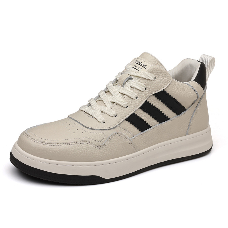 Invierno de piel de vaca nueva zapatos casuales de alto nivel para hombres, cuero real y terciopelo, zapatos de algodón cálido para hombres, zapatos blancos para hombres