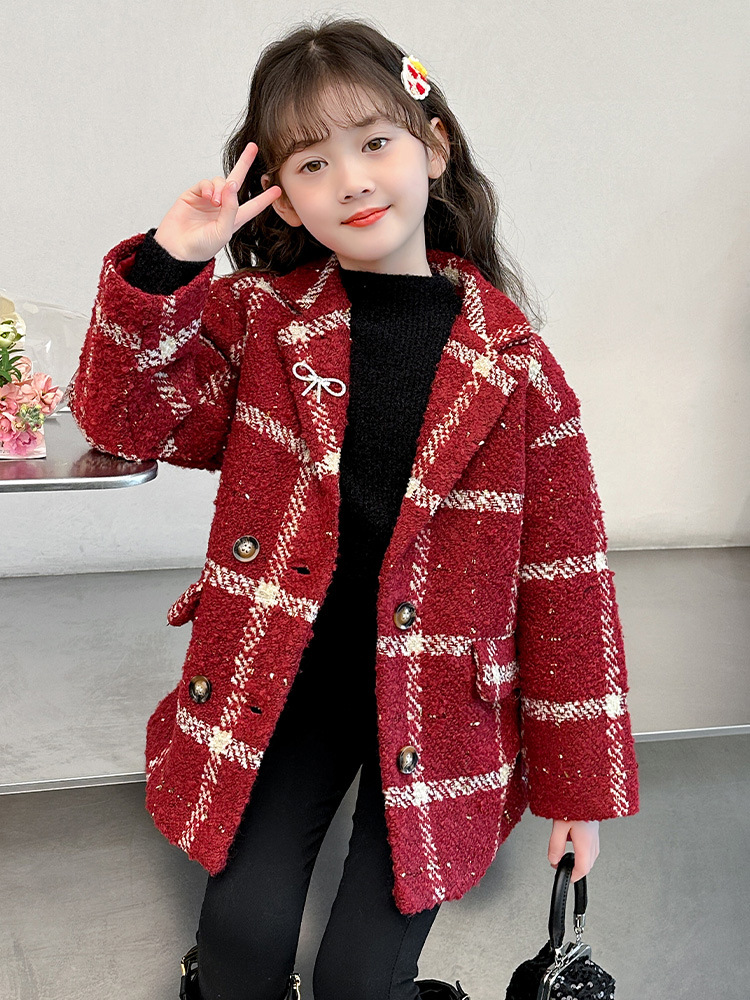 (2개) 소녀 코트 모직 코트 2024 년 가을 겨울 신간 어린이 봄 신년복 대형 아동복 봄 · 가을 세트