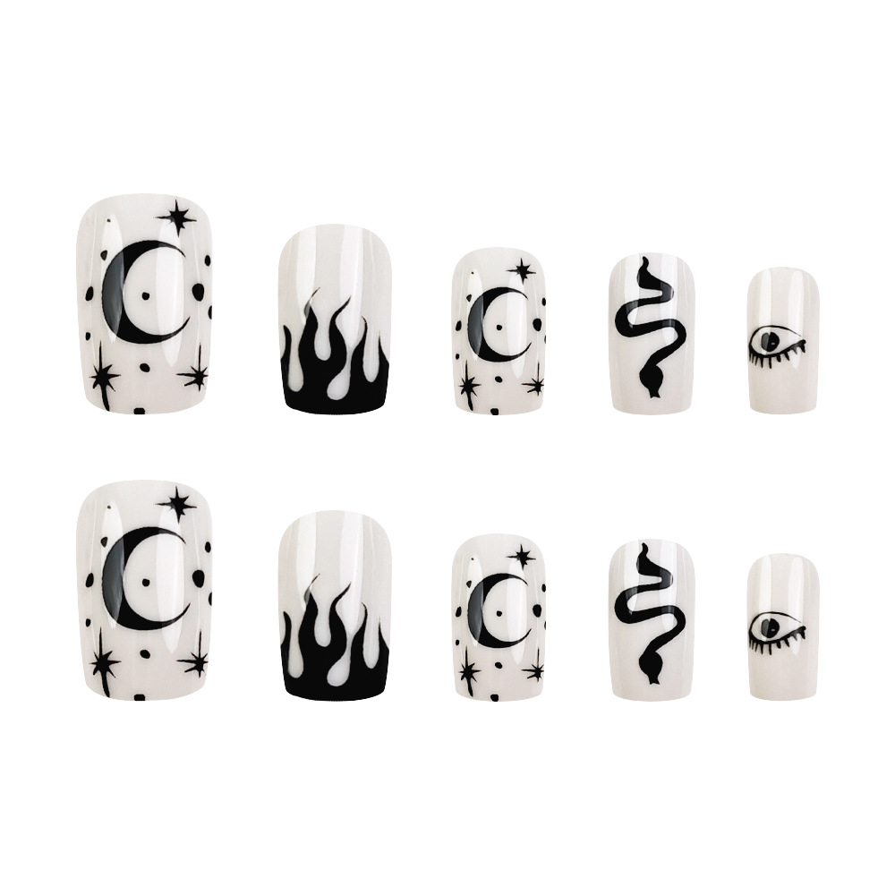 Ventas transfronterizas medianas y largas, cara brillante, uñas, runas de viento oscuro, uñas, 24 piezas, uñas falsas europeas y estadounidenses al por mayor. image 5