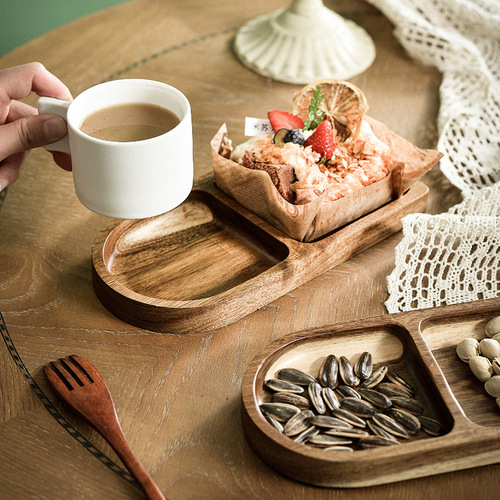 Lychee sea acacia wood snack plate wooden home ktv hotel tableware wholesale dried fruit snack divided snack plate