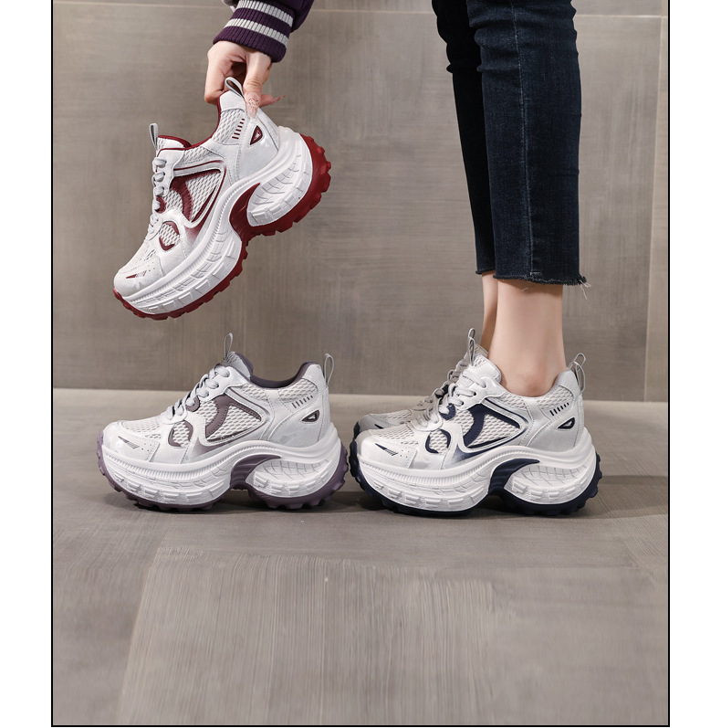 Giày thể thao nữ đế dày tăng chiều cao, phong cách dad sneaker, lưới thoáng khí — xanh lam chi tiết 16