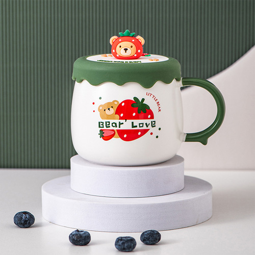 Strawberry Bear Ceramic Cup Cute Mug Student Water Cup Birthday Gift Friends Chinese Valentine's Day Creative Gift Drinking Cup