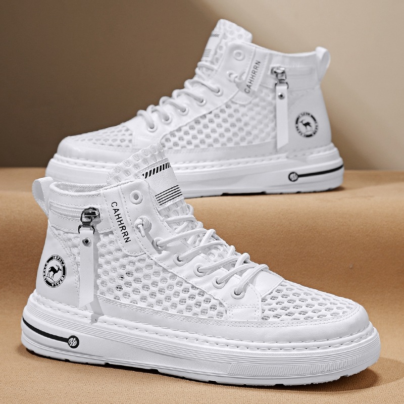 Zapatillas altas para hombre 2025 verano malla hueca para hombre zapatos transpirables de malla casual zapatos de moda estudiantes adolescentes