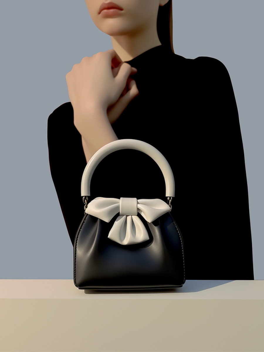Ring Handle Strap Type Handbag Bags Type Women's Pu Leather Bow Knot Elegant Bucket Magnetic Buckle Handbag