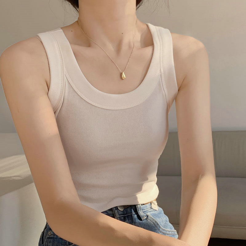 源头工厂螺纹背心内搭女防走光外穿打底衫遮副乳无袖上衣宽肩|undefined