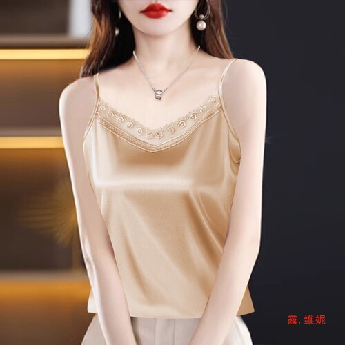 Women's Loose Oversized Backless Tank Top for Spring and Summer, Outerwear Slimming Strappy Lace Edge V-Neck Sleeveless Lingerie T-Shirt