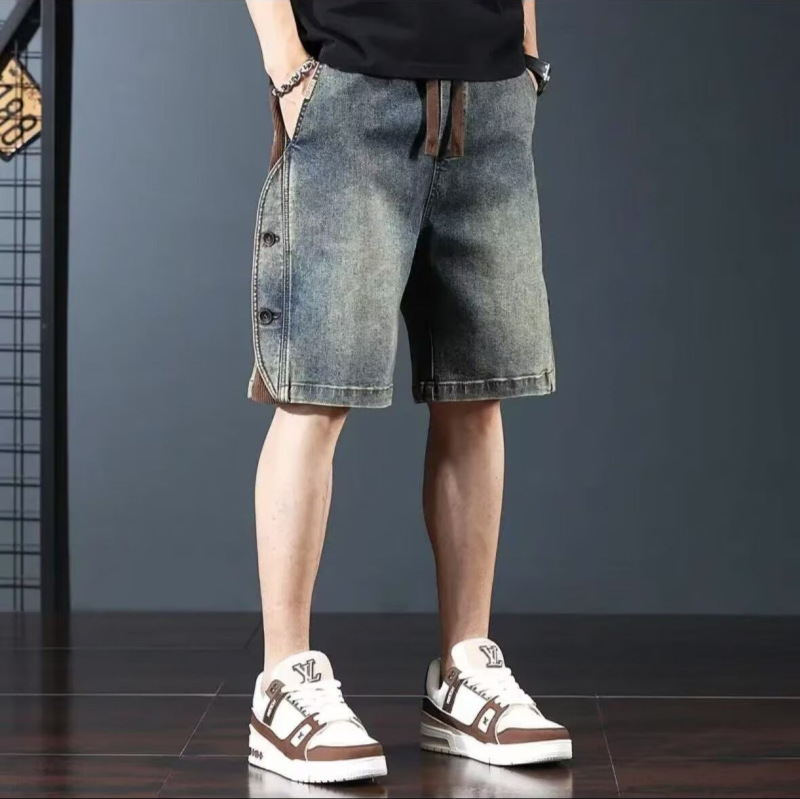 American-Style Trendy Denim Shorts for Men, Summer Loose Plus-Size Cargo Shorts, Stylish Slim Straight-Leg Outerwear Shorts