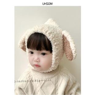 Baby hat autumn and winter plus velvet ear protection cap children thick warm cute rabbit ears baby boys and girls knitted hat
