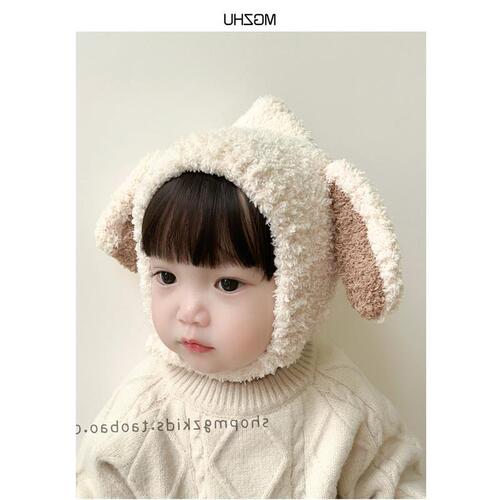 Baby hat autumn and winter plus velvet ear protection hat for toddlers thickened and warm cute bunny ears knitted hat for male and female babies
