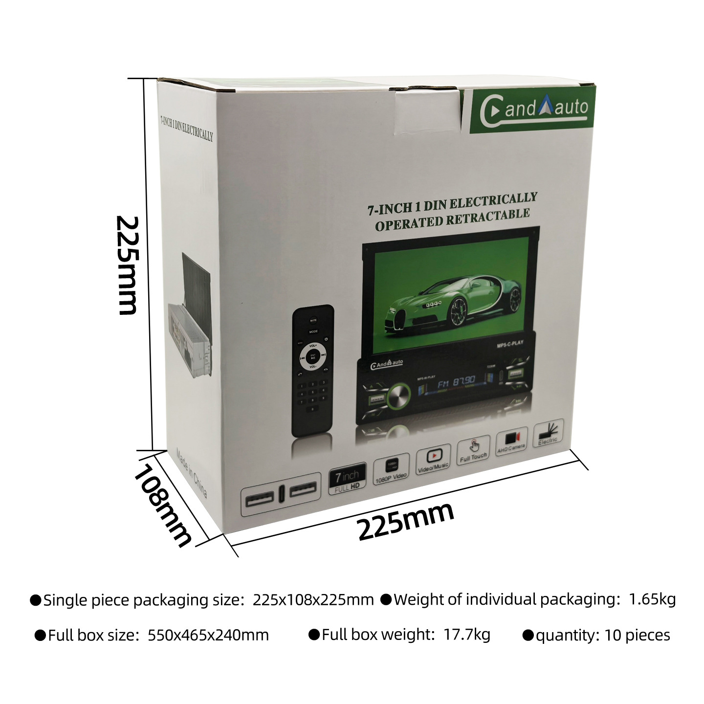 7inch Hd Electric Retractable Touch Screen Universal Device Type-C Fast Charging Apple Carplay Connection 7230W