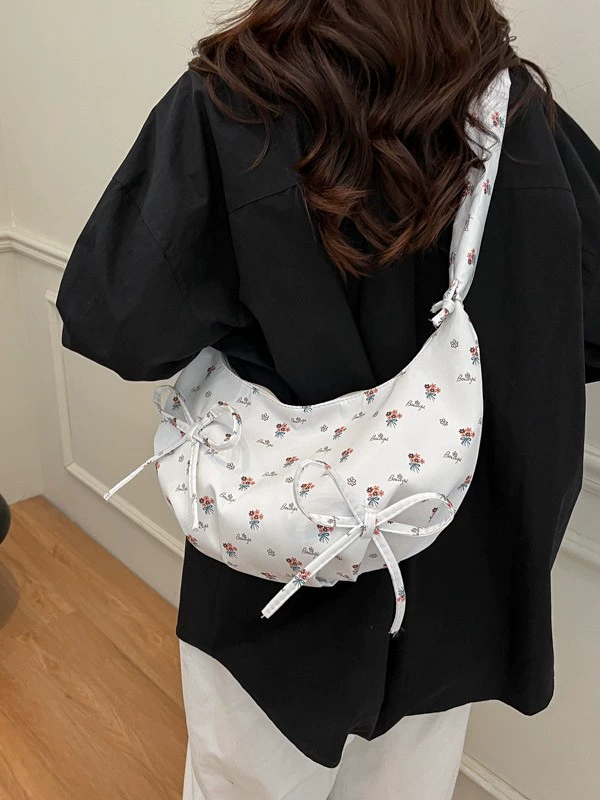 Сумка‑handbag с бантом, одноплечная летняя, сборчатая ручка, цветочный принт