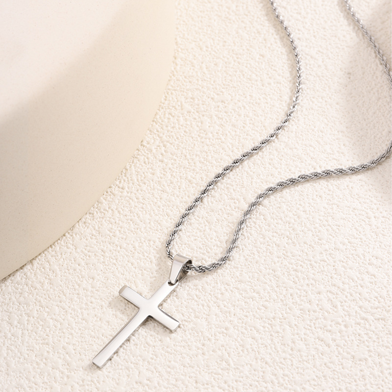 Titanium stalen kruis ketting voor heren met gedraaide schakel_voghion.com