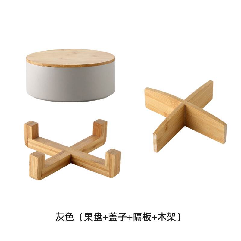 Caja de caramelo de cerámica de bambú nórdico hogar sala de estar mesa de café de cerámica plato de fruta seca compartimiento con tapa Internet Celebrity Snack Plate
