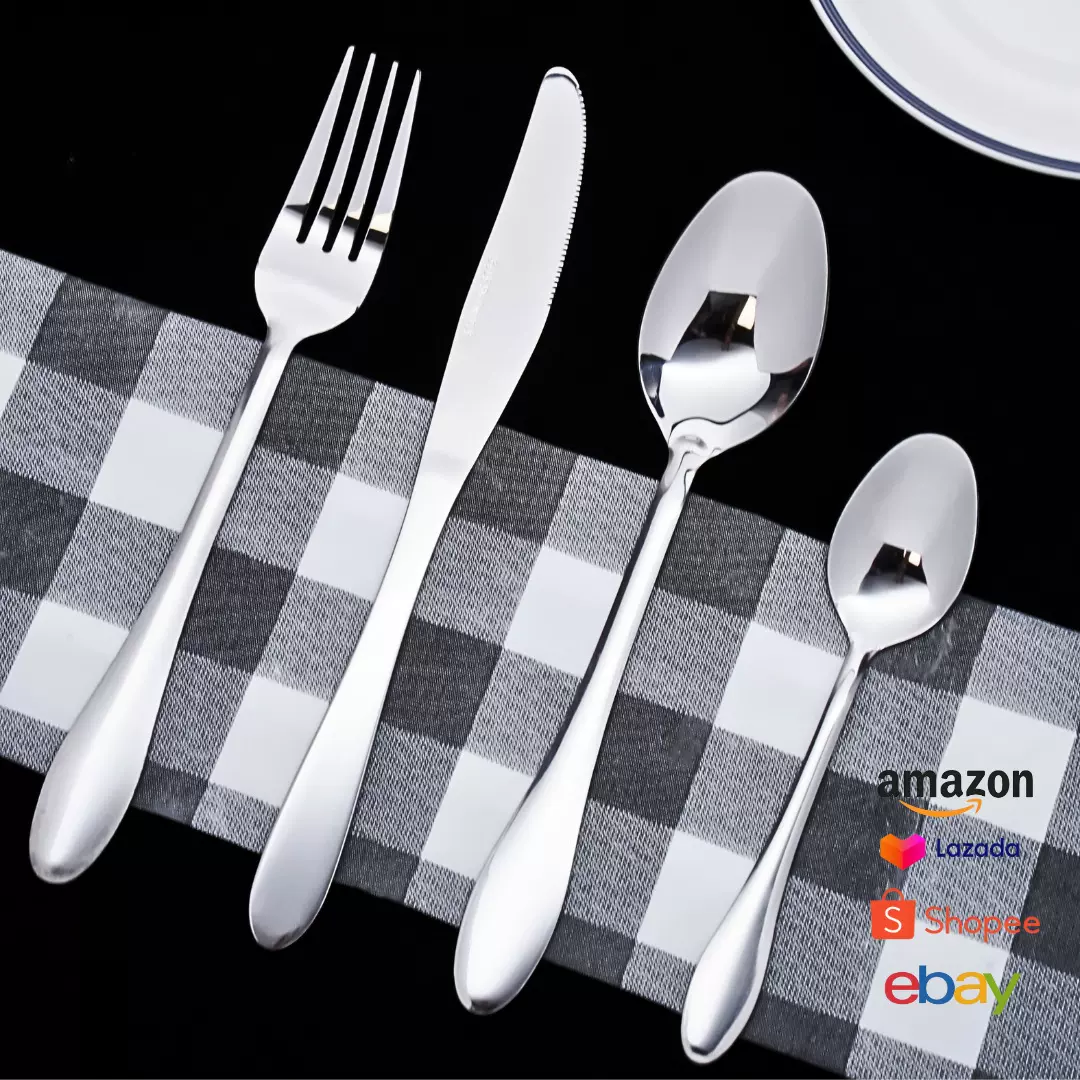 跨境亚马逊不锈钢餐具套装刀叉勺木盒餐具刀叉金色1010餐具24pcs