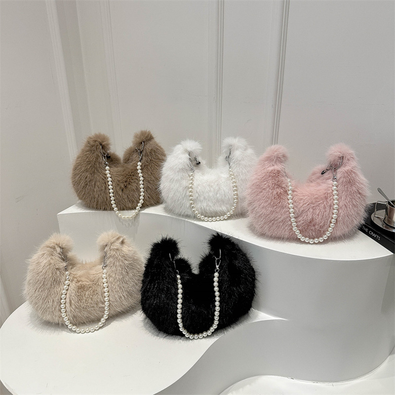 Bolso de moda simple de lana de invierno 2024 nuevo estilo de moda de lana de chapa de cadena baja bolso de hombro bolso de mujer