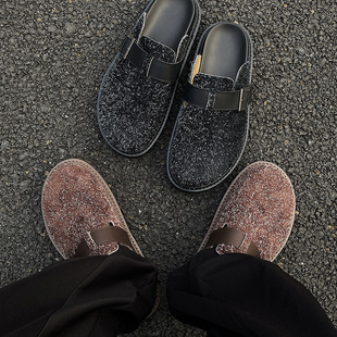 Snowflake Plush Cow Suede Toe-Toe Birkenstock Shoes Thick-Soled Toe-Toe Sandals Old Money Style Retro Birkenstock Shoes Men's Half Slippers