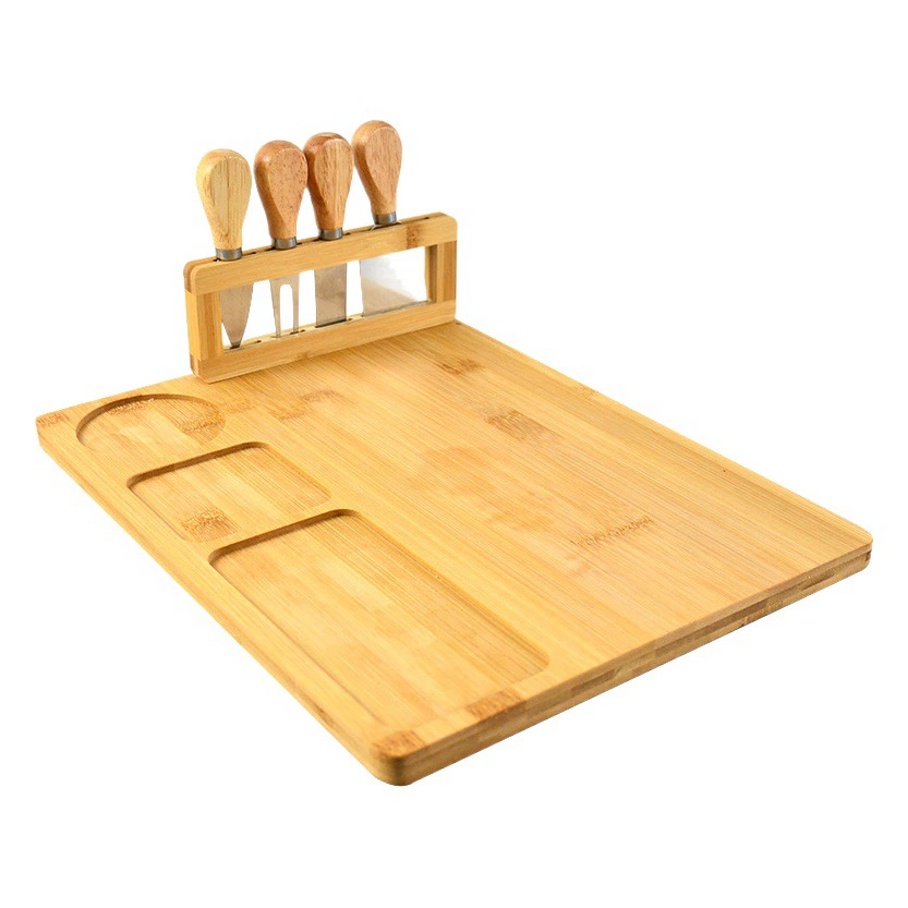 Бамбуковая доска для сыра Набор из четырех предметов Нож для сыра Набор из четырех предметов Макетная доска Разделочная доска Кухонная деревянная разделочная доска