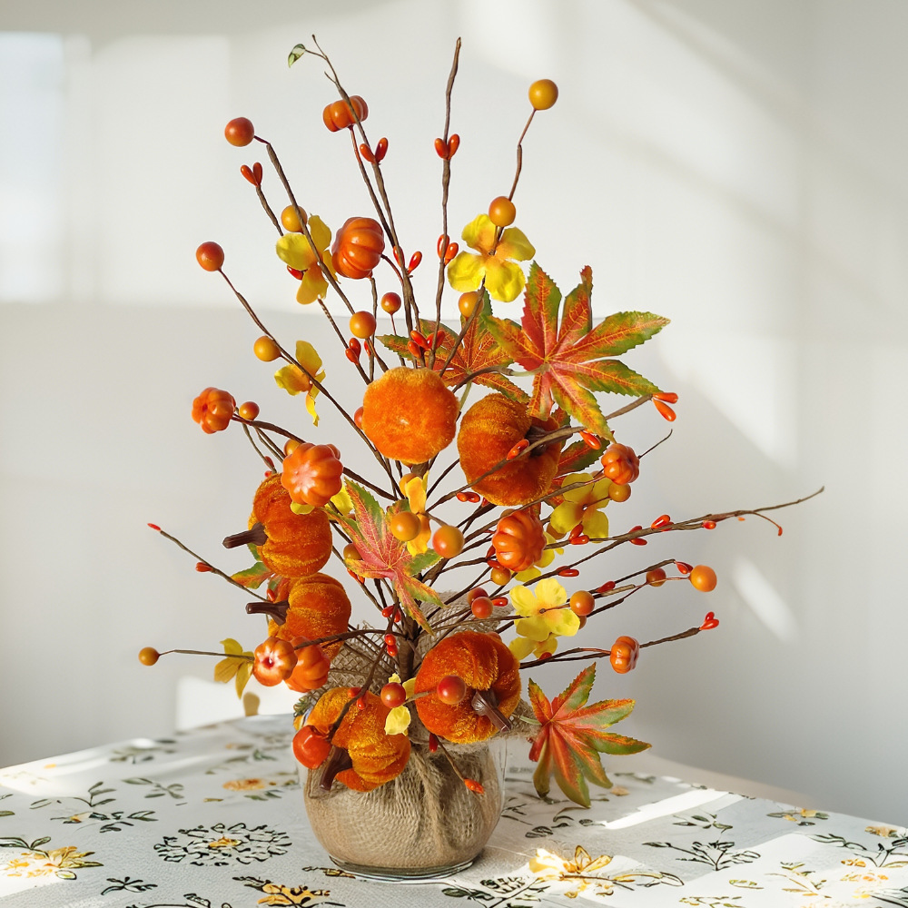 Simulación bayas franela calabaza decoración árbol pequeño decoración de mesa festival de la cosecha de otoño día de acción de gracias árbol de arce de Halloween
