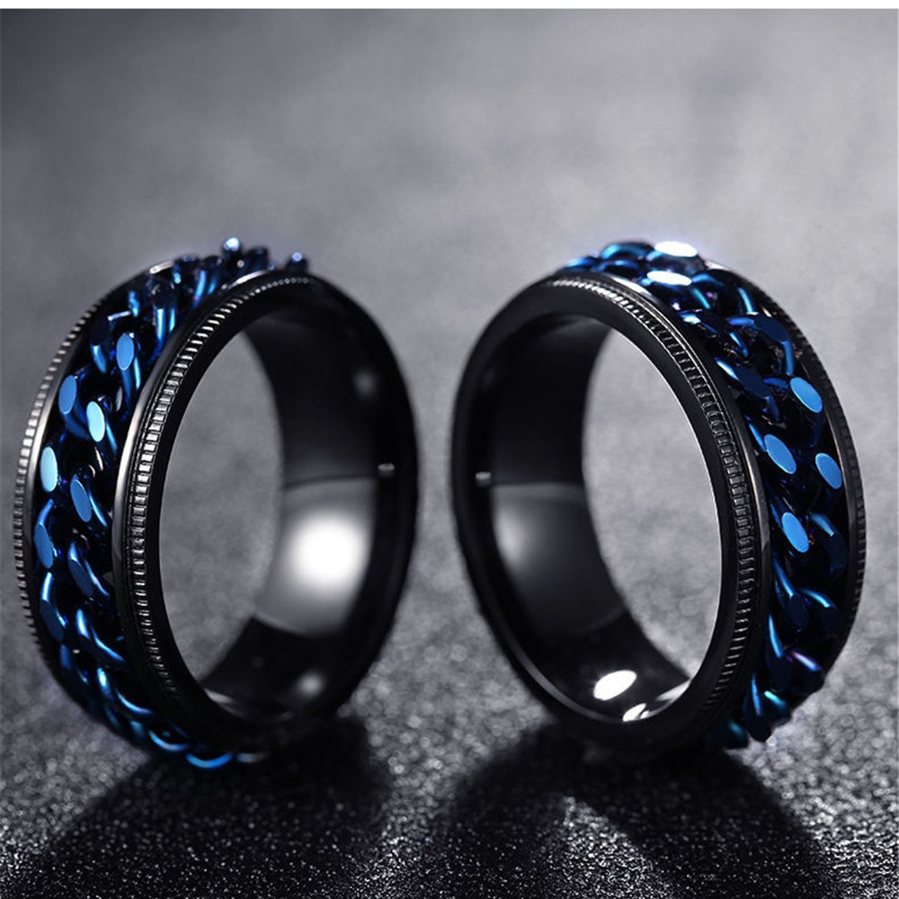 [Small wholesale] cross-border hot selling stainless steel embossed rotating chain ring simple fashion titanium steel ring