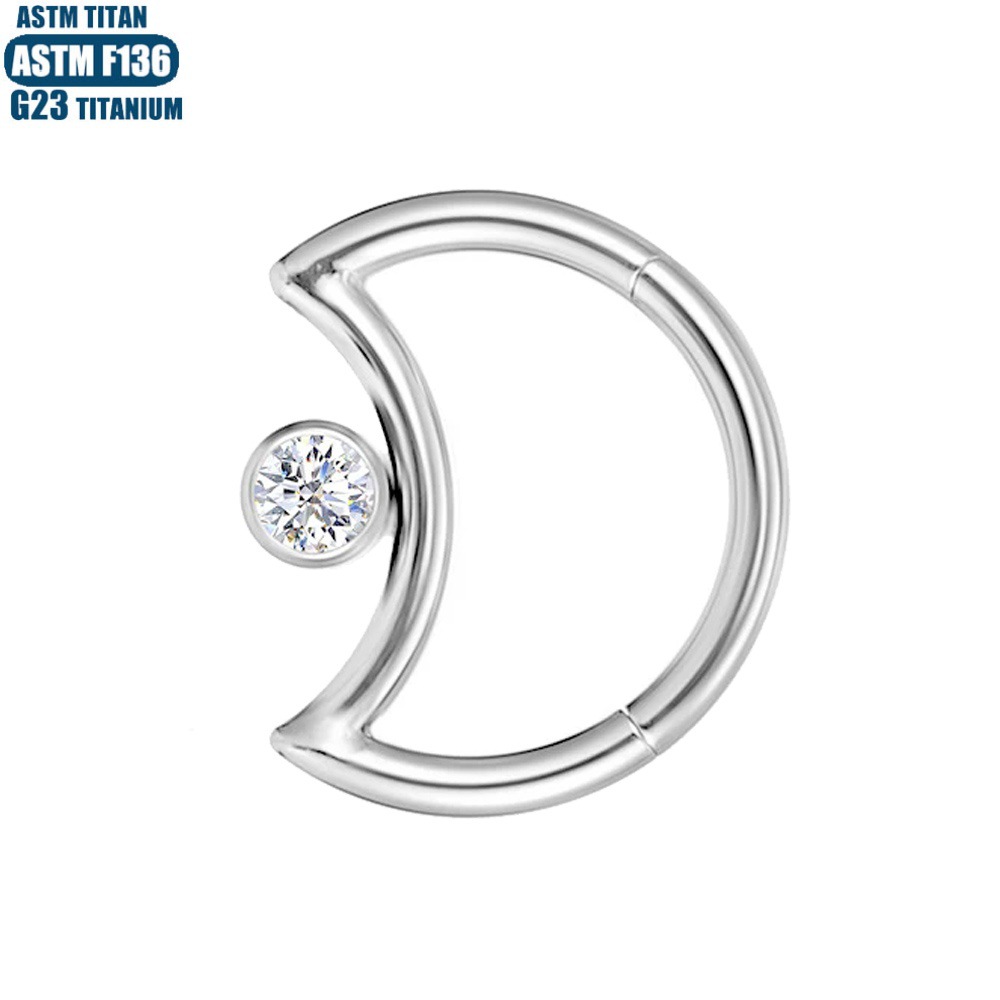 F136 Titanium Alloy Seamless Moon Nose Ring with CZ - Diamond Earring Tragus Septum Piercing Jewelry detail image 16
