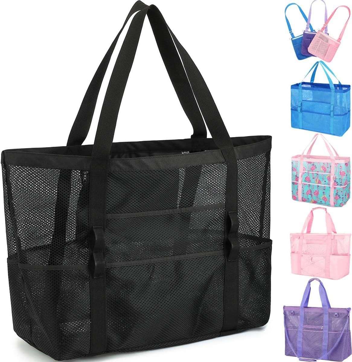 Fammart Mesh Beach Bag for Women, Large Beach Toy Pool Bag w