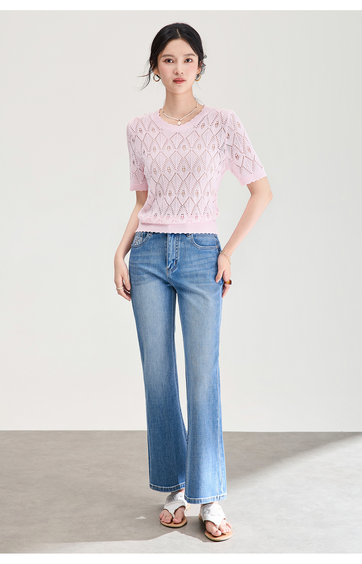 Quần jean nữ ống loe vải cotton wash lạnh co giãn 4 chiều phiên bản mỏng mùa hè — xanh lam chi tiết 21