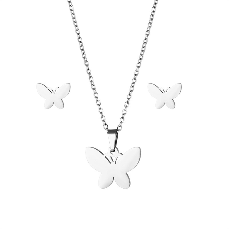 Womenu0027S Simple Style Butterfly Stainless Steel Titanium Steel Pendant Necklace Jewelry Sets