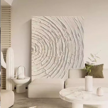 手绘油画奶油风米白色客厅背景墙装饰画丙烯石英砂立体肌理画摆件