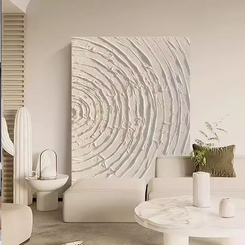 手绘油画奶油风米白色客厅背景墙装饰画丙烯石英砂立体肌理画摆件