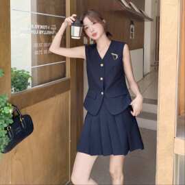 小香风西装马甲百褶短裙套装女2026夏季气质千金miu系穿搭一整套