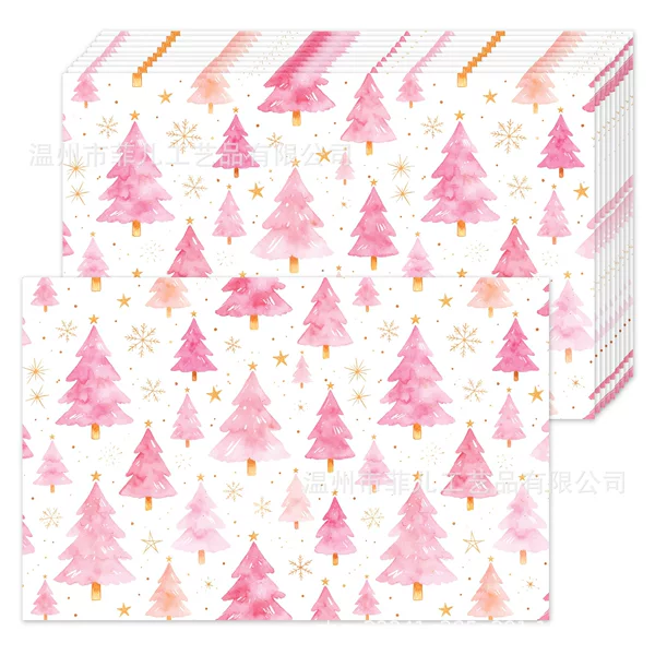 CA183 Pink Christmas Tree Square Placemat Star Party Decoration Event Party Disposable Placemat Paper