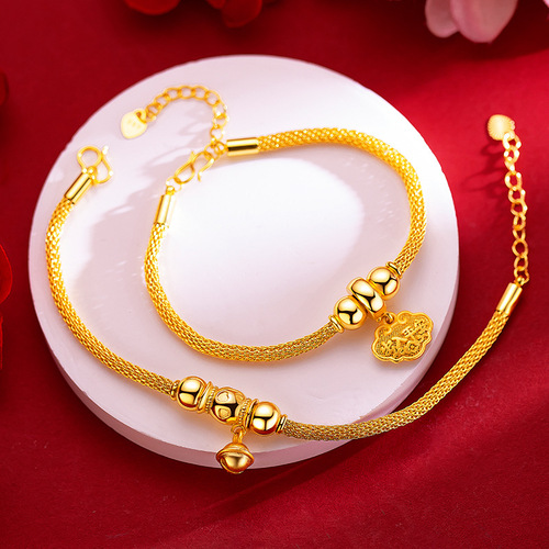 Fine Vietnamese alluvial gold small bell women's bracelet, versatile in and out, safe, long life, wealth and gold lock bracelet jewelry