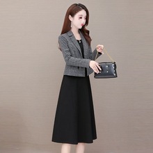 洋气质小西装两件套装西服连衣裙女秋季贵夫人阔太太中年妈妈