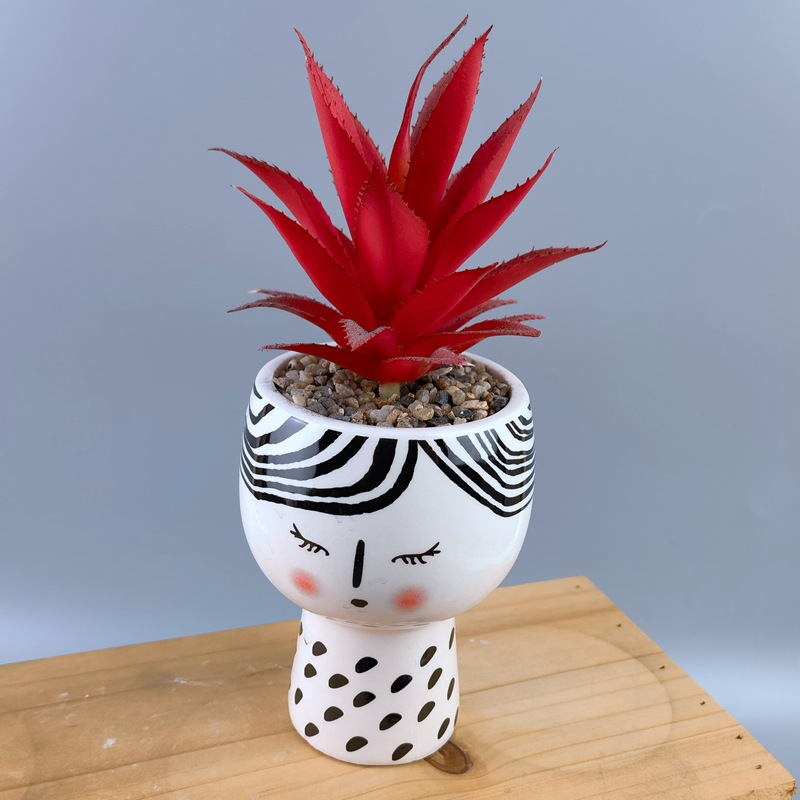 Nórdico ins estilo chica cerámica cabeza creativa muñeca flor olla pequeña niña dibujos animados muñeca chica suculenta flor olla