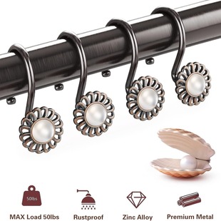 Cross-Border Wholesale Inlaid Pearl Flower Metal Hook Plum Blossom Metal Five-Bead Hook Bathroom Shower Curtain Metal Hook