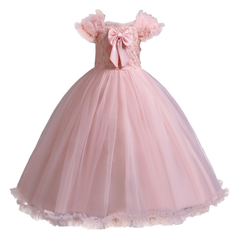 Cross-border popular vestido de los niños princesa pettiskirt arco niña vestido largo boda vestido de noche al por mayor W8060