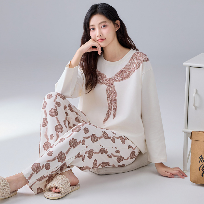 100% pure cotton women's pajamas, long-sleeved, pullover style, simple urban design, suitable for wearing both indoors and outdoors, women's loungewear set for casual outings 100% pure cotton women's pajamas, long-sleeved, pullover style, simple urban design, suitable for wearing both indoors and outdoors, women's loungewear set for casual outings