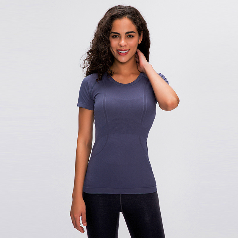 solid breathable sports yoga clothing with a round collar
