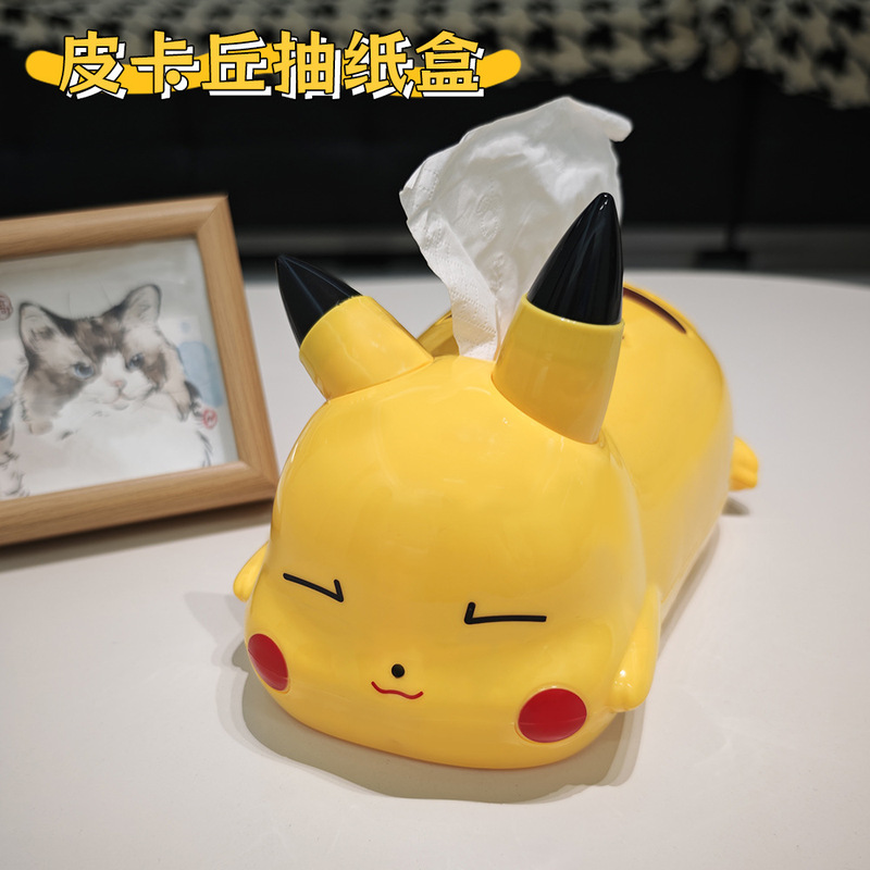 跨境潮玩皮卡丘小新胖虎KT猫奶酪云纸巾盒摆件少女抽纸筒台灣礼品|undefined