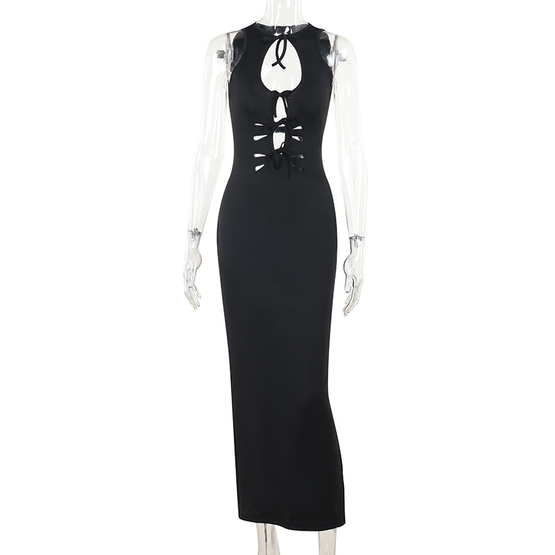 Fall Maxi Dress Street Sexy Sexy Cutout Lace up Sleeveless Dress