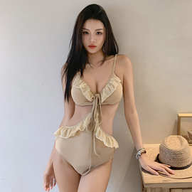 时尚韩版女连体纯色泳衣小胸聚拢露背性格辣妹学生沙滩度假bikini