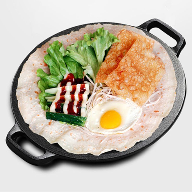 加厚铸铁煎饼锅平底烙饼锅铁板鏊子家用摊煎饼果子工具煎手抓饼锅|undefined