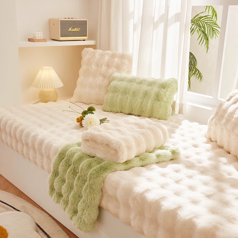 Rabbit Fur Plush Bay Window Mat, Window Sill Mat, Winter 2026 New Model, Master Bedroom Tatami Balcony Cushion, Non-Slip Blanket