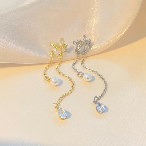 Vintage Vine Fringe Earrings for Women, Fashion and Elegant, Unique Zircon and Pearl Stud Earrings, No Piercing, Lightweight Luxury Earrings