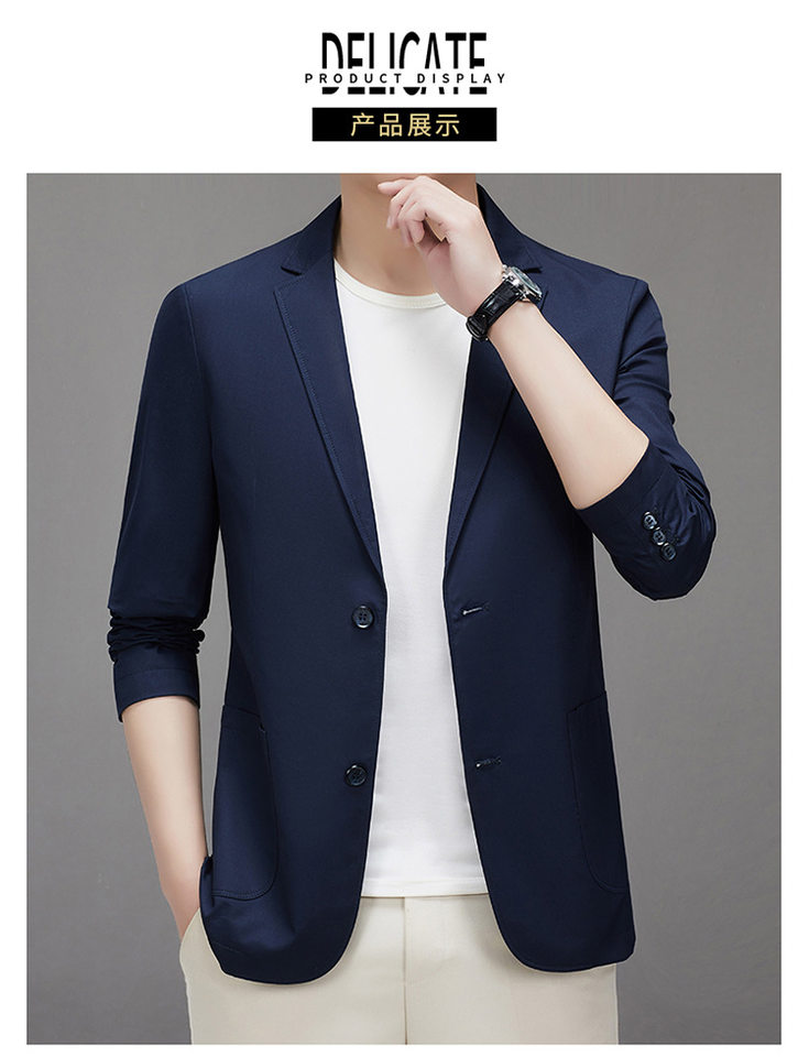 Áo vest nam cotton dáng ôm vừa vặn, cổ vest một hàng hai nút, tay dài, phong cách Hàn Quốc — Màu be, Màu xanh lam, Xanh lục Xám chi tiết 9
